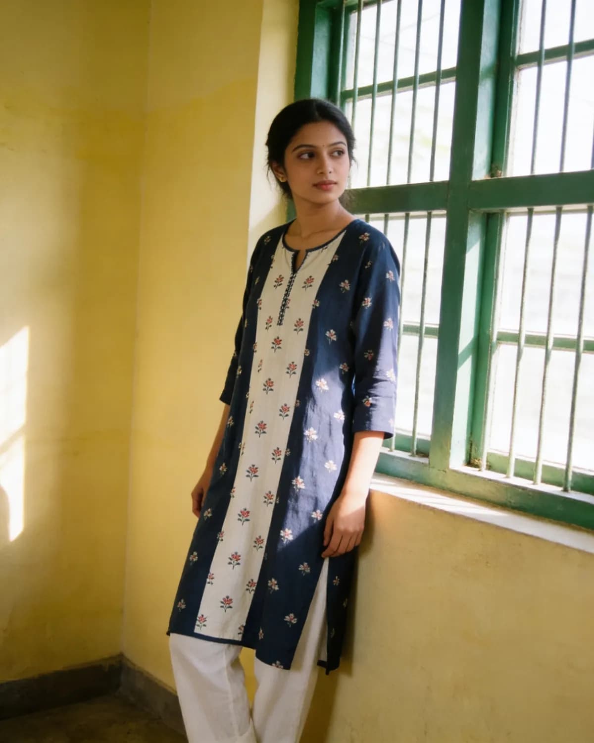 The same kurti worn by a model, made by AI